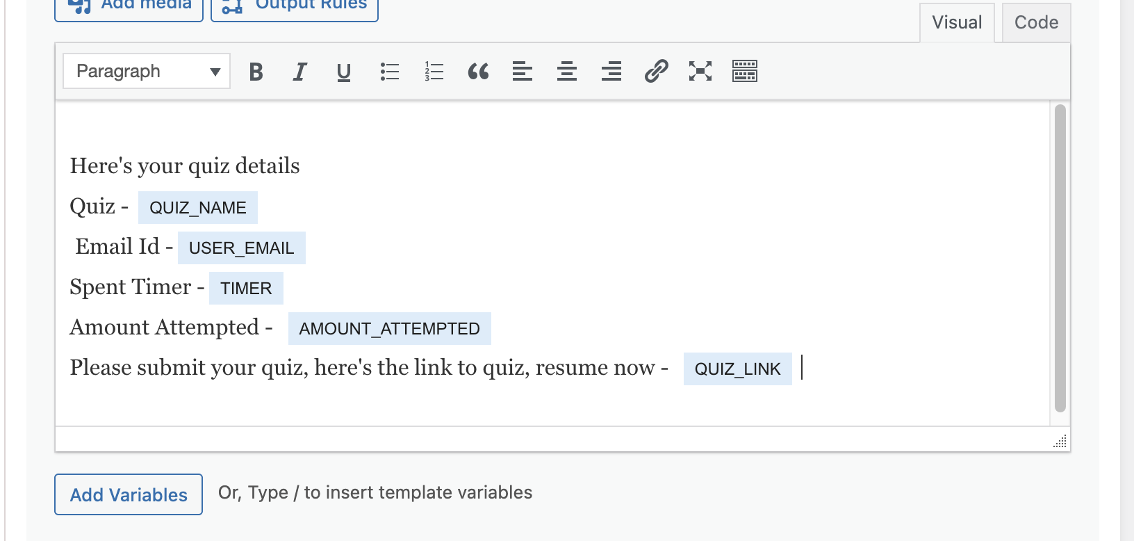 customize email message